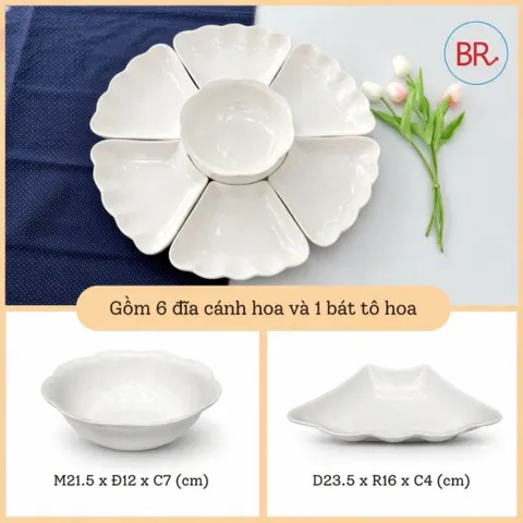[Việt Nhật]  Bộ Bát Ngày Lễ Tết, Giỗ Cúng Gia Tiên. Bộ Bát Đĩa Hoa Mặt Trời 7 Món Đa NĂng + Bát Thuyền Đựng Gà