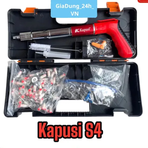 Máy bắn đinh Kapusi S4 cao cấp chất liệu thép chống rỉ, hộp đầy đủ phụ kiện tặng 100 đinh- GiaDung24hVn