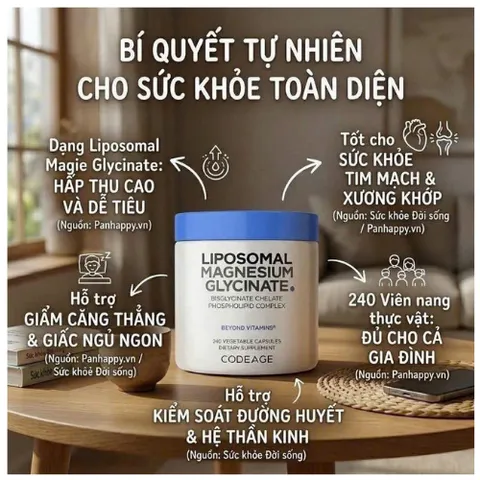 Viên Bổ Sung Magie Codeage Liposomal Magnesium Glycinate 240 Viên - Hỗ Trợ Cơ Bắp, Thần Kinh, Hệ Miễn Dịch, Thuần Chay USA  832956