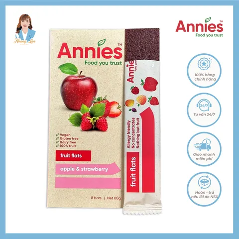 Thanh trái cây sấy dẻo táo & dâu tây New Zealand Annie’s Apple & Strawberry Fruit Flats 8 thanh x 10g