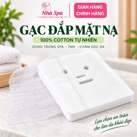 Mặt nạ gạc nguyên mặt cắt lỗ sẵn dùng cho spa túi 100 miếng