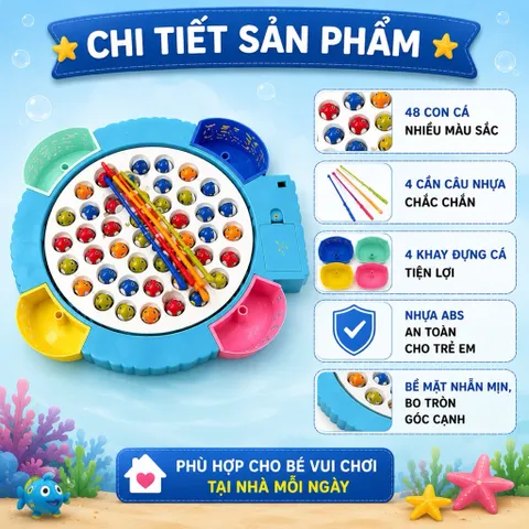 Đồ Chơi Câu Cá 48 Con Kèm 4 Cần Câu – Cho Bé Từ 3 Tuổi
