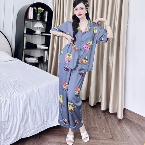 ĐỒ BỘ PIJAMA NỮ LỤA LATINH CAO CẤP – HỌA TIẾT DỄ THƯƠNG