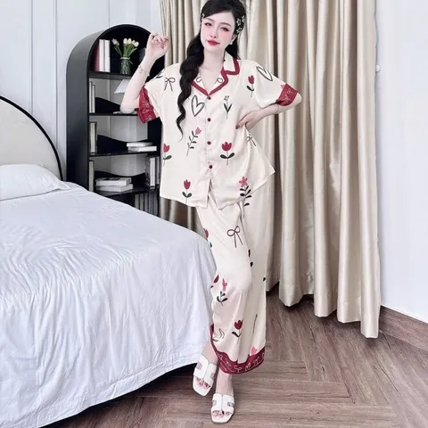 ĐỒ BỘ PIJAMA NỮ LỤA LATINH CAO CẤP – HỌA TIẾT DỄ THƯƠNG