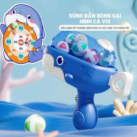 Súng Bắn Bóng Cá Voi Cho Bé Kèm Bảng Mục Tiêu - Đồ Chơi Vận Động Rèn Luyện Phản Xạ, Phối Hợp Tay Mắt, Quà Tặng Trẻ Em