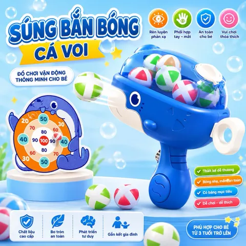 Súng Bắn Bóng Cá Voi Cho Bé Kèm Bảng Mục Tiêu - Đồ Chơi Vận Động Rèn Luyện Phản Xạ, Phối Hợp Tay Mắt, Quà Tặng Trẻ Em