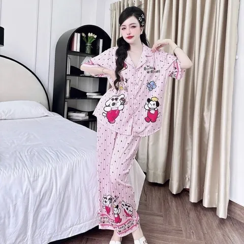 ĐỒ BỘ PIJAMA NỮ LỤA LATINH CAO CẤP – HỌA TIẾT DỄ THƯƠNG