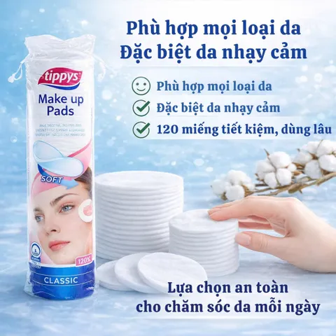 Bông tẩy trang Tippys Classic Make Up Pads - 120 miếng