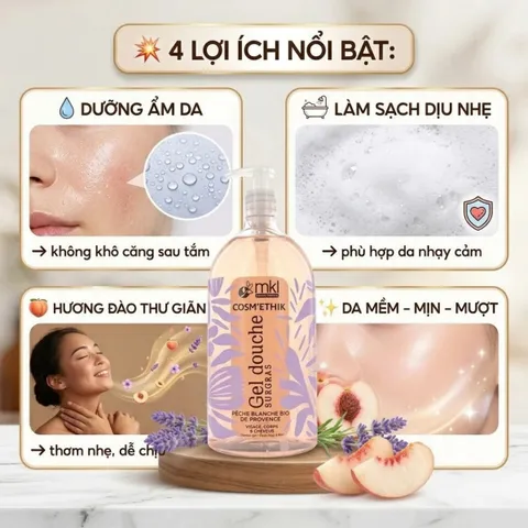 Gel Tắm Mùi Đào Trắng MKL Green Nature Cosm'ethik Gel Douche Surgras