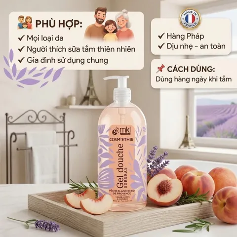 Gel Tắm Mùi Đào Trắng MKL Green Nature Cosm'ethik Gel Douche Surgras