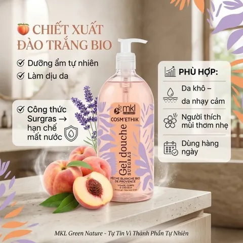 Gel Tắm Mùi Đào Trắng MKL Green Nature Cosm'ethik Gel Douche Surgras
