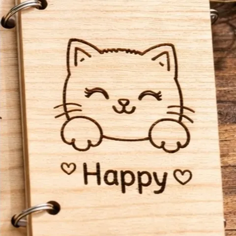 🎁 SỔ TAY GỖ KHẮC LASER  Mèo happy cutes 8x11cm– QUÀ TẶNG KHÁCH HÀNG ĐỘC ĐÁO, Ý NGHĨA