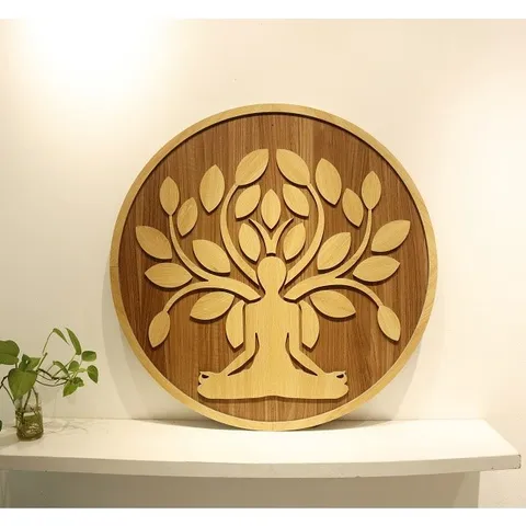 Tranh Gỗ Tròn - Tranh Phòng Tập Yoga - Trang Trí Treo Tường Decor Mọi Không Gian, tranh gỗ madala
