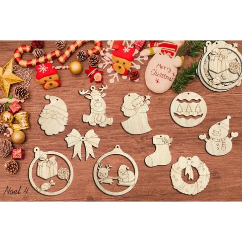 Trang trí Noel bằng gỗ, Set tô màu, decor sáng tạo trang trí Noel, mảnh gỗ tô màu cho bé