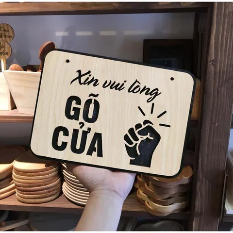 Biển bảng gỗ decor xin vui lòng gõ cửa - bảng gỗ trang trí gia đình