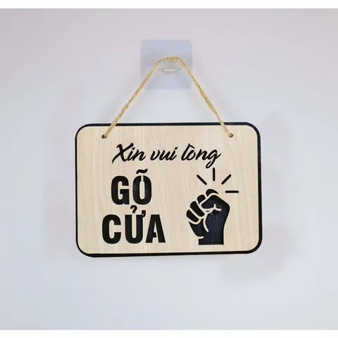Biển bảng gỗ decor xin vui lòng gõ cửa - bảng gỗ trang trí gia đình