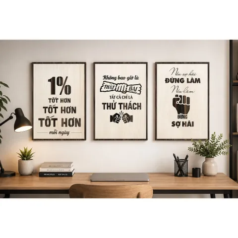 Bộ 3 tranh gỗ trang trí động lực treo, gồm nhiều mẫu