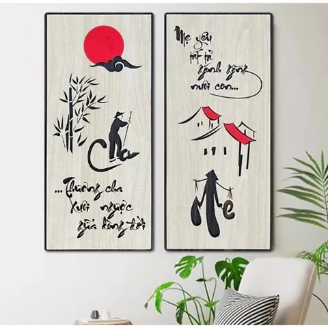 Tranh gỗ treo tường_Thương cha xuôi ngược giữa dòng đời Mẹ yêu tất cả gánh gồng nuôi con