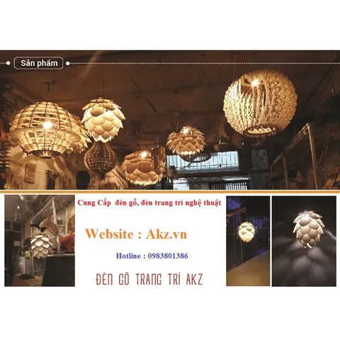 Đèn gỗ atiso - hoa sứ