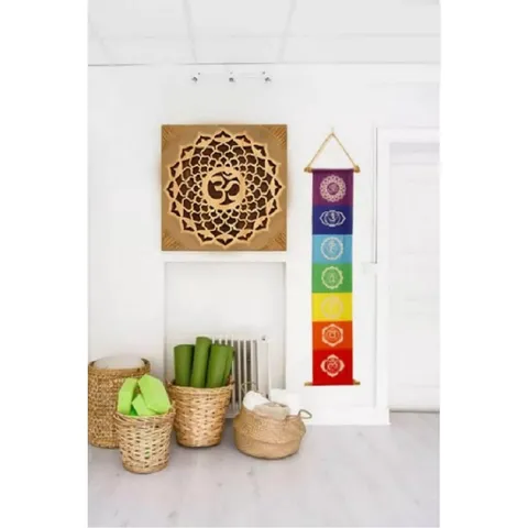 Tranh Gỗ Decor Hoa Mandala Chữ Om Treo Tường Phòng Thiền , Yoga 40cm