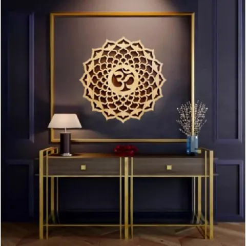 Tranh Gỗ Decor Hoa Mandala Chữ Om Treo Tường Phòng Thiền , Yoga 40cm