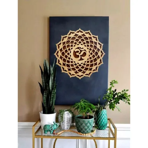 Tranh Gỗ Decor Hoa Mandala Chữ Om Treo Tường Phòng Thiền , Yoga 40cm