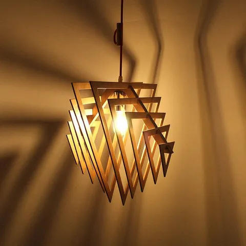 Đèn thả trần kiểu dáng đặc biệt Gỗ DIY 102, đèn gỗ tam giác, đèn gỗ trang trí