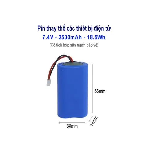 Pin Sạc 18650 7.4V 2500mAh Jack 2.54. Thích hợp cho loa Bluetooth, đèn năng lượng