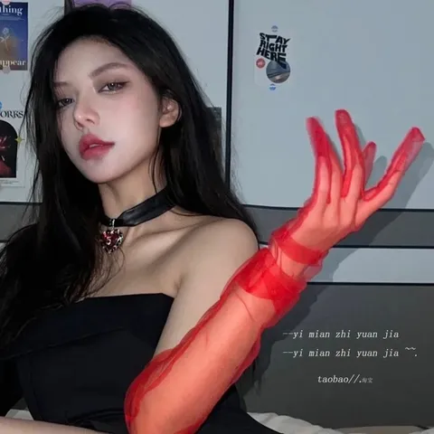 Găng Tay Lưới Xuyên Thấu Phối Đồ Cosplay Đi Tiệc Sexy Quyến Rũ Bao Tay Cưới Cô Dâu Trong Suốt Gợi Cảm - T514 Đỏ