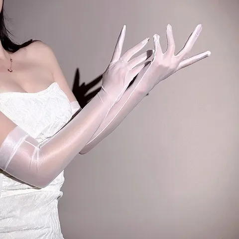 Găng Tay Lụa Bóng Bao Tay Cô Dâu Phối Đồ Cosplay Đi Tiệc - T519 Trắng Bóng