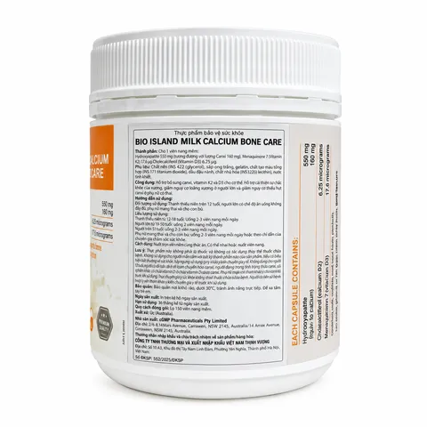 Viên bổ sung Canxi Sữa Vitamin D, K Bioisland Bone Care Hỗ Trợ Phát Triển Xương Khỏe - Nhập Khẩu Úc