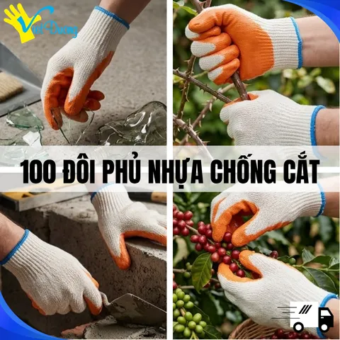 100 Đôi Găng Tay Phủ Sơn Viền Xanh Chống Cắt Bản Mỏng Cho Làm Vườn + Xây Dựng + Bảo Vệ Tay
