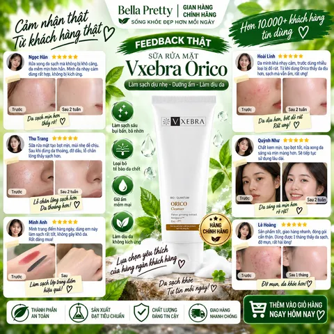Sữa Rửa Mặt Vxebra Orico Cleanser – Làm Sạch Dịu Nhẹ, Dưỡng Ẩm, Sâm Triều Tiên, Hyaluronic Acid, Không Sulfate