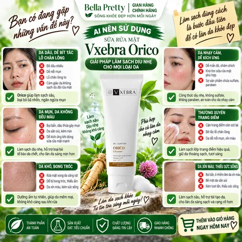 Sữa Rửa Mặt Vxebra Orico Cleanser – Làm Sạch Dịu Nhẹ, Dưỡng Ẩm, Sâm Triều Tiên, Hyaluronic Acid, Không Sulfate