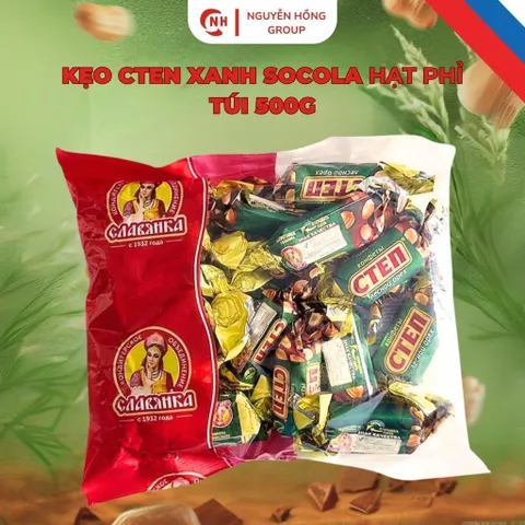Kẹo socola cten xanh nhân hạt phỉ nhập khẩu Nga snack chocolate thơm ngon ăn vặt
