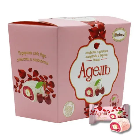 Kẹo Chocolate phủ dừa nhân cherry Nga hộp 150g Adelle Akkond  nhập khẩu thơm ngon