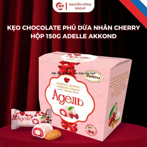 Kẹo Chocolate phủ dừa nhân cherry Nga hộp 150g Adelle Akkond  nhập khẩu thơm ngon