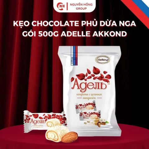 Kẹo Chocolate phủ dừa Nga gói 500g Adelle Akkond  nhập khẩu thơm ngon