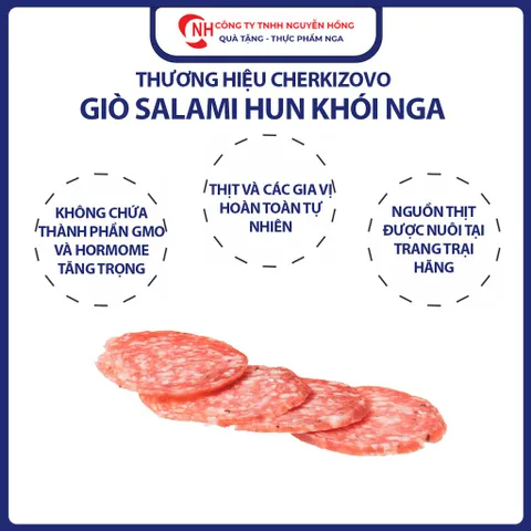 Xúc Xích hun khói Salami 225g, giò salami hun khói nhập khẩu Nga 225g, Nguyễn Hồng