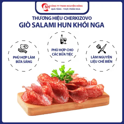 Xúc Xích hun khói Salami 225g, giò salami hun khói nhập khẩu Nga 225g, Nguyễn Hồng