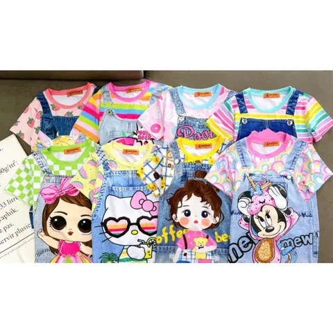 [10-40kg] Đầm suông thun lạnh bé gái size đại in 3D giả yếm jean siêu xinh, váy bé gái