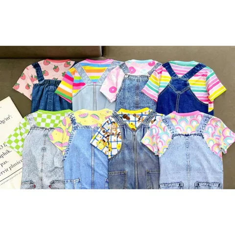 [10-40kg] Đầm suông thun lạnh bé gái size đại in 3D giả yếm jean siêu xinh, váy bé gái