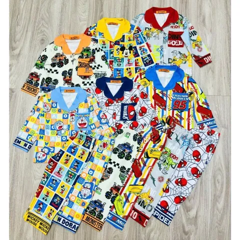 12-45kg A559 Bộ pijama bé trai vải thun lạnh mềm mịn mát họa tiết hoạt hình siêu đẹp