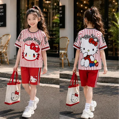 [H11] 13-49kg Đồ Bộ Bé Gái Thun Lạnh In 3D Hoạt Hình Dễ Thương – Mềm Mát, Co Giãn 4 Chiều