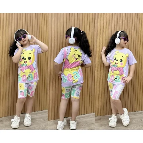 11-45kg A287 Bộ ngố thun lạnh in 3D hình hoạt hình bé gái size đại