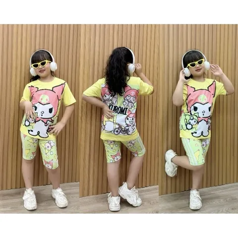 11-45kg A287 Bộ ngố thun lạnh in 3D hình hoạt hình bé gái size đại