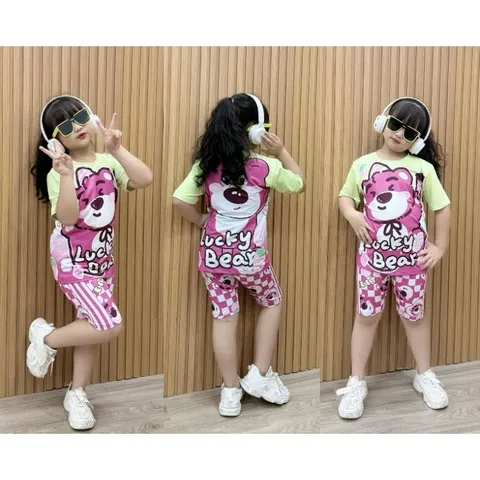 11-45kg A287 Bộ ngố thun lạnh in 3D hình hoạt hình bé gái size đại