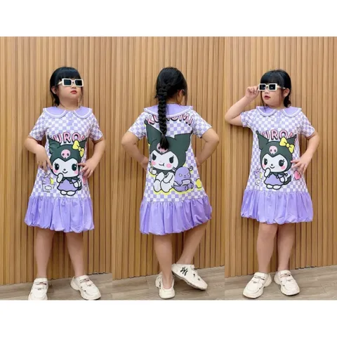 12-45kg A694 Đầm suông thun lạnh in 3D họa tiết hoạt hình siêu cưng, váy bé gái size đại