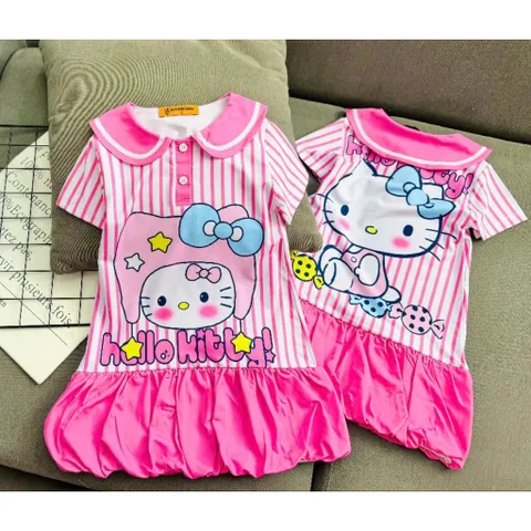 12-45kg A694 Đầm suông thun lạnh in 3D họa tiết hoạt hình siêu cưng, váy bé gái size đại