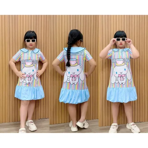 12-45kg A694 Đầm suông thun lạnh in 3D họa tiết hoạt hình siêu cưng, váy bé gái size đại
